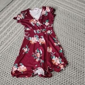 Charming Floral Kids Dress in Burgundy